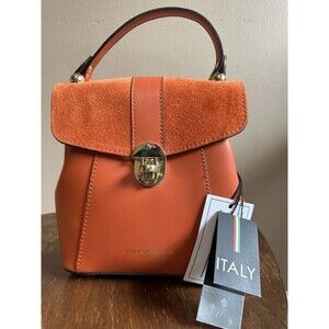 NWT Viola Castellani Papaya‎ Orange Leather Handbag Purse Backpack Convertible